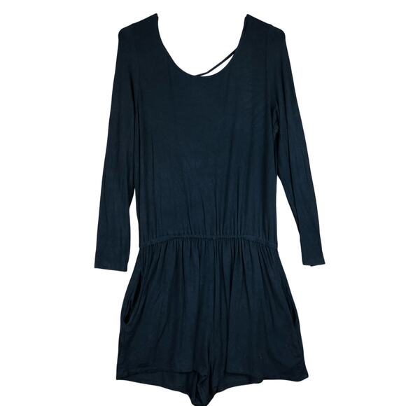 American Eagle Outfitters Womens Romper Black Flowy Soft & Sexy Open Back M - Picture 1 of 13
